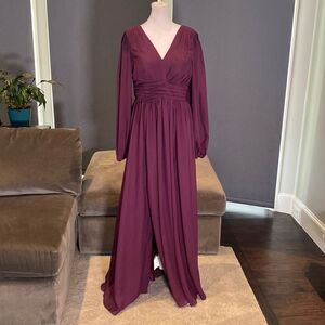 Women’s Purple Chiffon Full Length Dress with Corset Back Leg Slit Size M